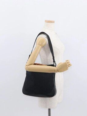 GUCCI Bamboo GG Canvas Hand Bag 2way Black Silver 001 4095 Auth 159780